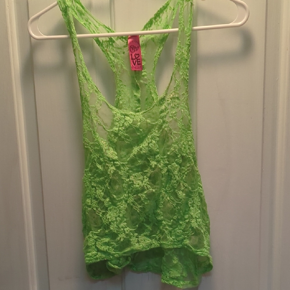 Love Bright Green Lace Tank Top
